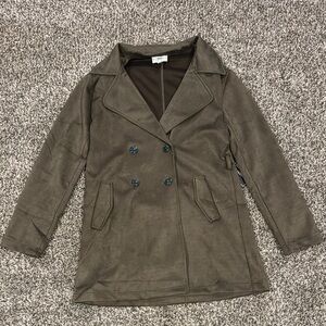 Green Double Breasted Mid Length Trench Coat